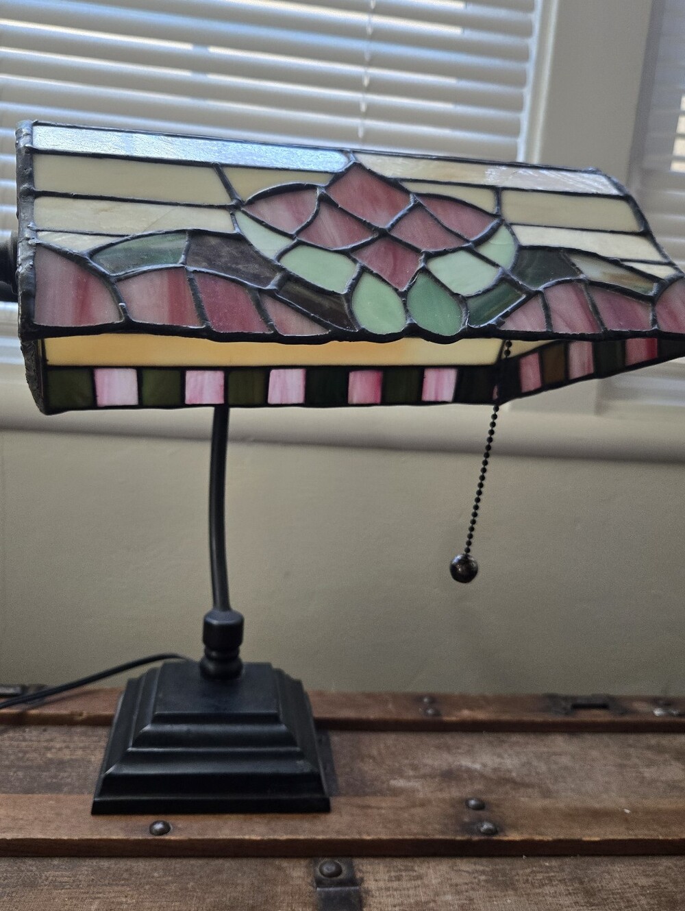 Tiffany Style Stained Glass Banker Lamp